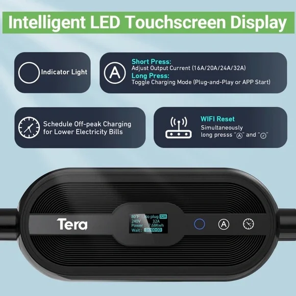 Tera EV Charger Lvl 2 J1772: 32A 240V ETL Certified Dual Use Portable & Wall - Picture 4 of 15
